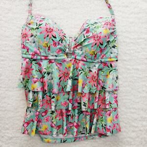 Tank Cami Sz 1X Floral Built-In Bra Coquette Bloomcore Going-Out Top Y2K Resort